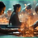 Future of GRC & AI Trends showing an human employee and AI robot working together