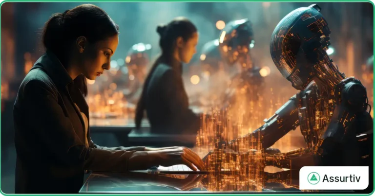 Future of GRC & AI Trends showing an human employee and AI robot working together